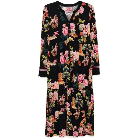 NWT Johnny Was Janie Favorite Long Sleeve Tiered Henley Stretch Jersey Dress M - Picture 1 of 8